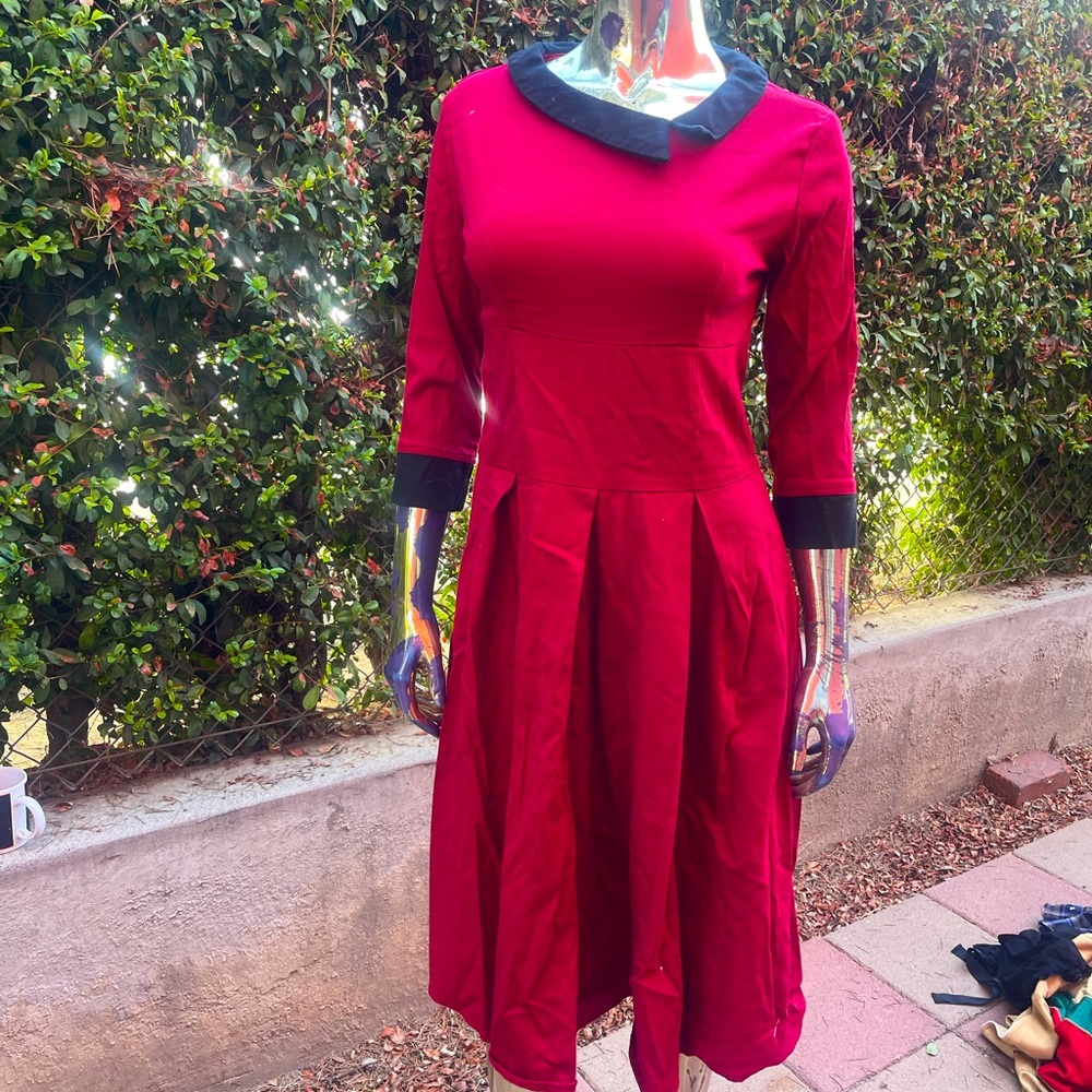 Red holiday dress party M retro pin up